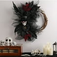 thumbnail image 1 of Hogar y cocina, Decoración del hogar, Corona de calavera con sombrero bombín para Halloween, simulación de ramas muertas, ratán, para colgar en la puerta, decoración para fiestas de Halloween, anillo, 1 of 6