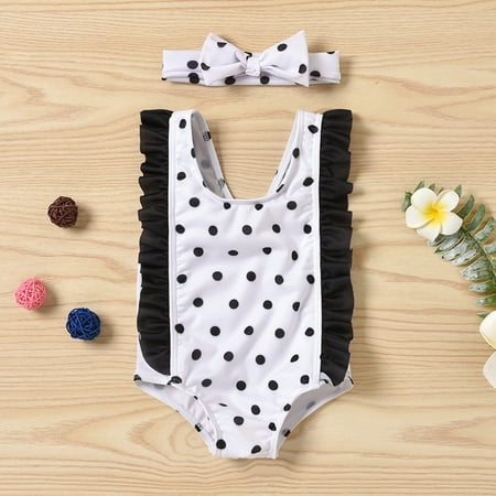 

Gubotare Girls Swimsuit Bikini Beachwear Dot Swimwear Toddler Baby Kids Polka Girls Swimwear Little Girls Bathing Suits Black 3-6 Months