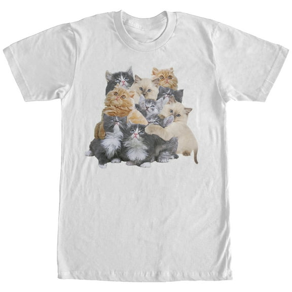 Men's Lost Gods Cute Kitten Group Hug  Graphic Tee White Large