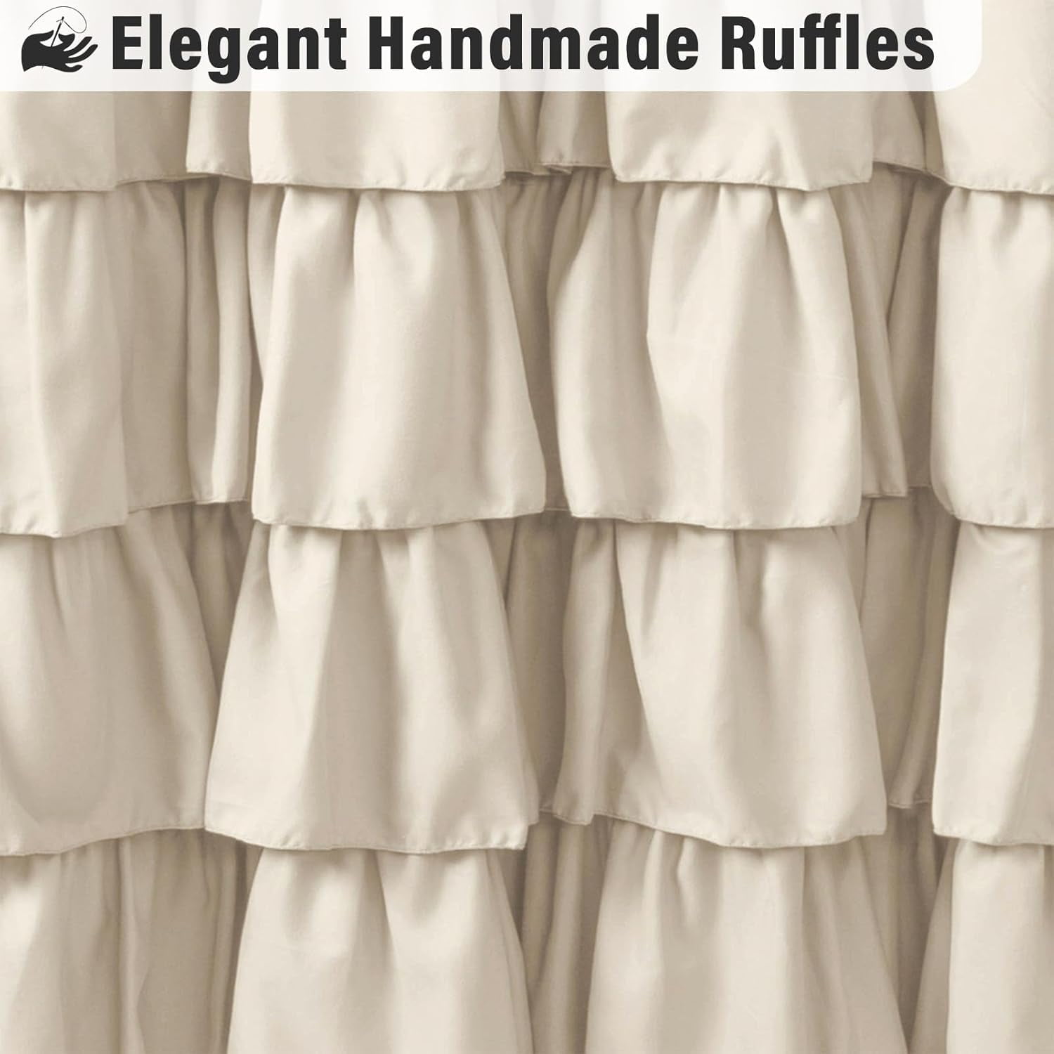 Seasonwood Farmhouse Shower Curtains Beige Ruffle Shower Curtain with Buttons & Ruffles for Bathroom,12pcs Hooks,72"x72"