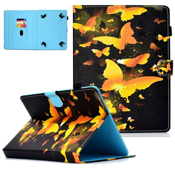 Allytech Universal 9.5-10.5 inch Tablets Case, Folio Stand Cover for Galaxy Tab E 9.6" T560 9.7" 10.1" 10.5", Fire HD 10/iPad 9.7 2017 2018/iPad Pro 9.7/10.5 and More 10" Tablet,Gold Butterfly