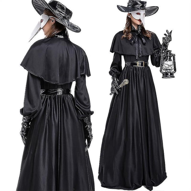 Disfraz de Halloween, disfraz de médico de la peste, disfraz de sacerdote Steampunk, capa de mago de terror, mono, Cosplay con máscara de pico de pájaro, capucha Medieval