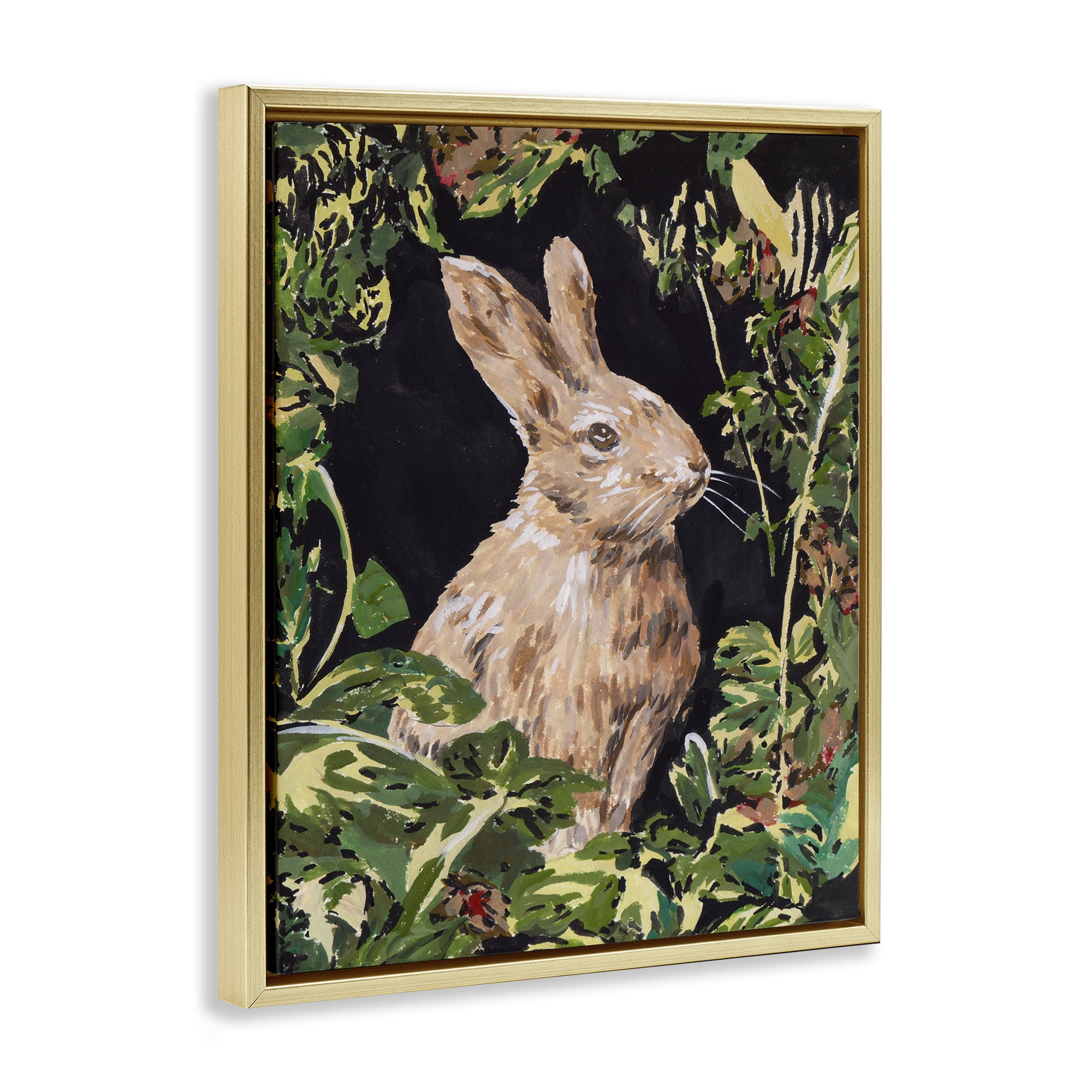 Stupell Industries Wreathed Botanicals Rabbit Gold Framed Floater Canvas Wall Art, design by Melissa Wang
