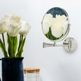 thumbnail image 6 of OVENTE 9" Wall Mount Makeup Mirror, 1X & 10X Magnifier, Adjustable Spinning Double Sided Round Reflection, Extend, Retractable & Folding Arm, Bathroom & Vanity Décor, Nickel Brushed MNLFW90BR1X10X, 6 of 9