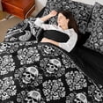 thumbnail image 4 of Homewish Teens Adults Gothic Skull Bedding Comforter Set 7pcs,Bohemian Damask Paisley Queen Bedding Sets Super Cozy,Exotic Style Queen Sheet Sets,Ultra Soft Home Decor,Reversible, 4 of 8