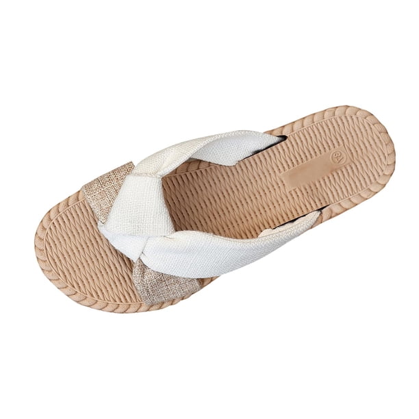 Naranja Y Zapatos Blancos Color Bloque Crisscross Sandalias Planas, Zapatos Casuales de las Mujeres Más Tamaño Abierto Dedo Del Pie Tejido Verano