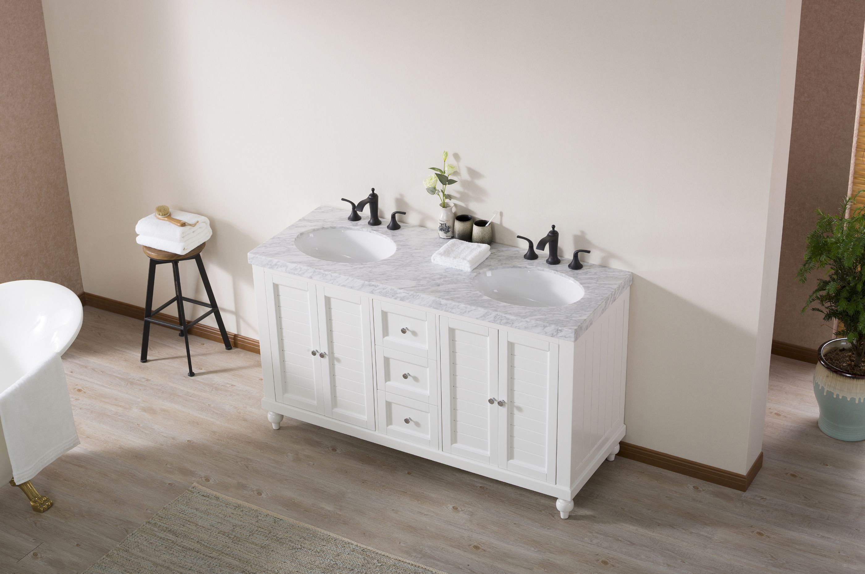 Stufurhome Kent 60 Inch White Double Sink Bathroom Vanity