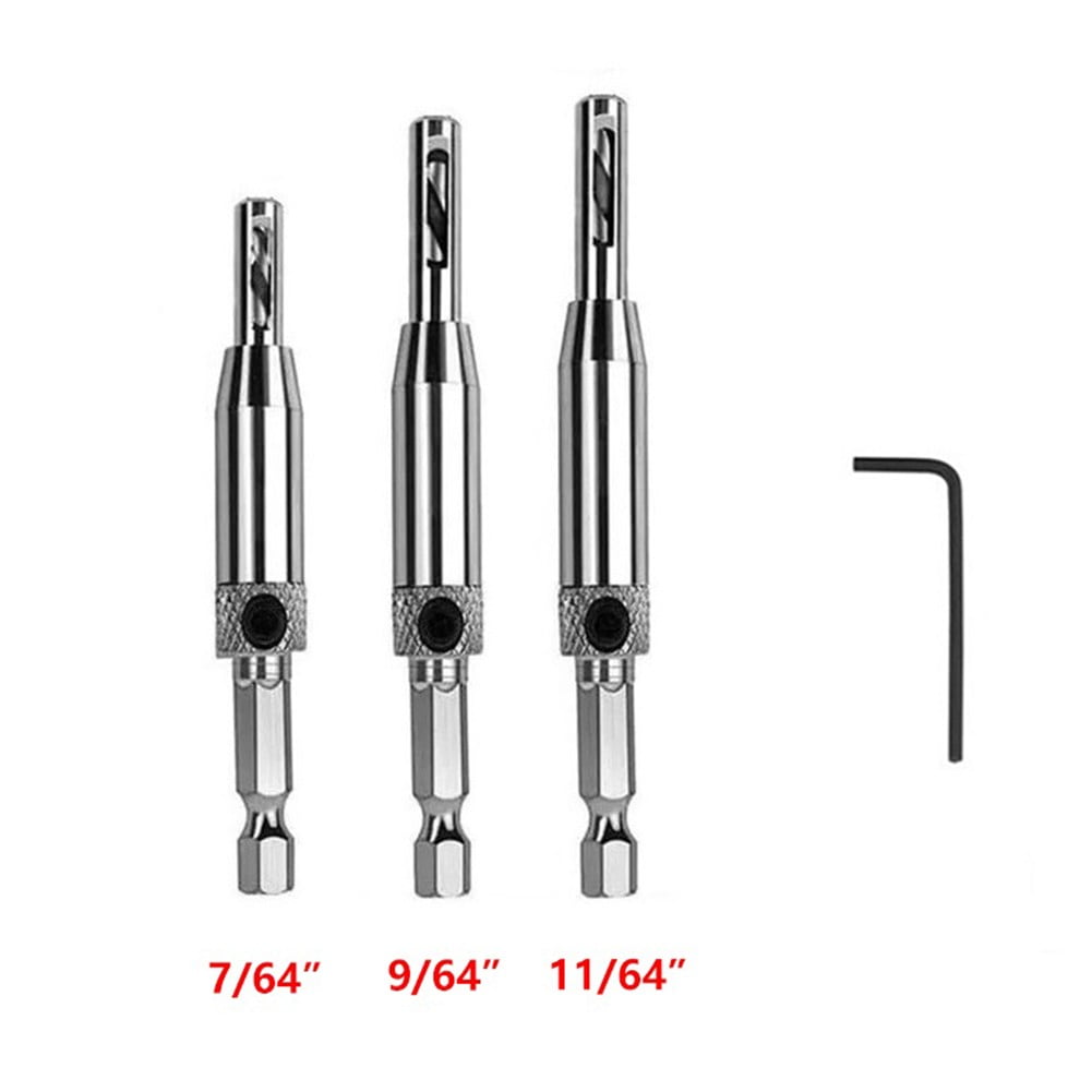 3pcs Self Centering Hinge Drill Bits Set Door Pilot Holes HSS Hex Groove