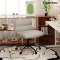thumbnail image 2 of FunniHomi 23" Width Cross Legged Lounge Chair, Grey Leather 360° Swivel Home Office Chair, Double-Layer Wide Cushion, 2 of 10