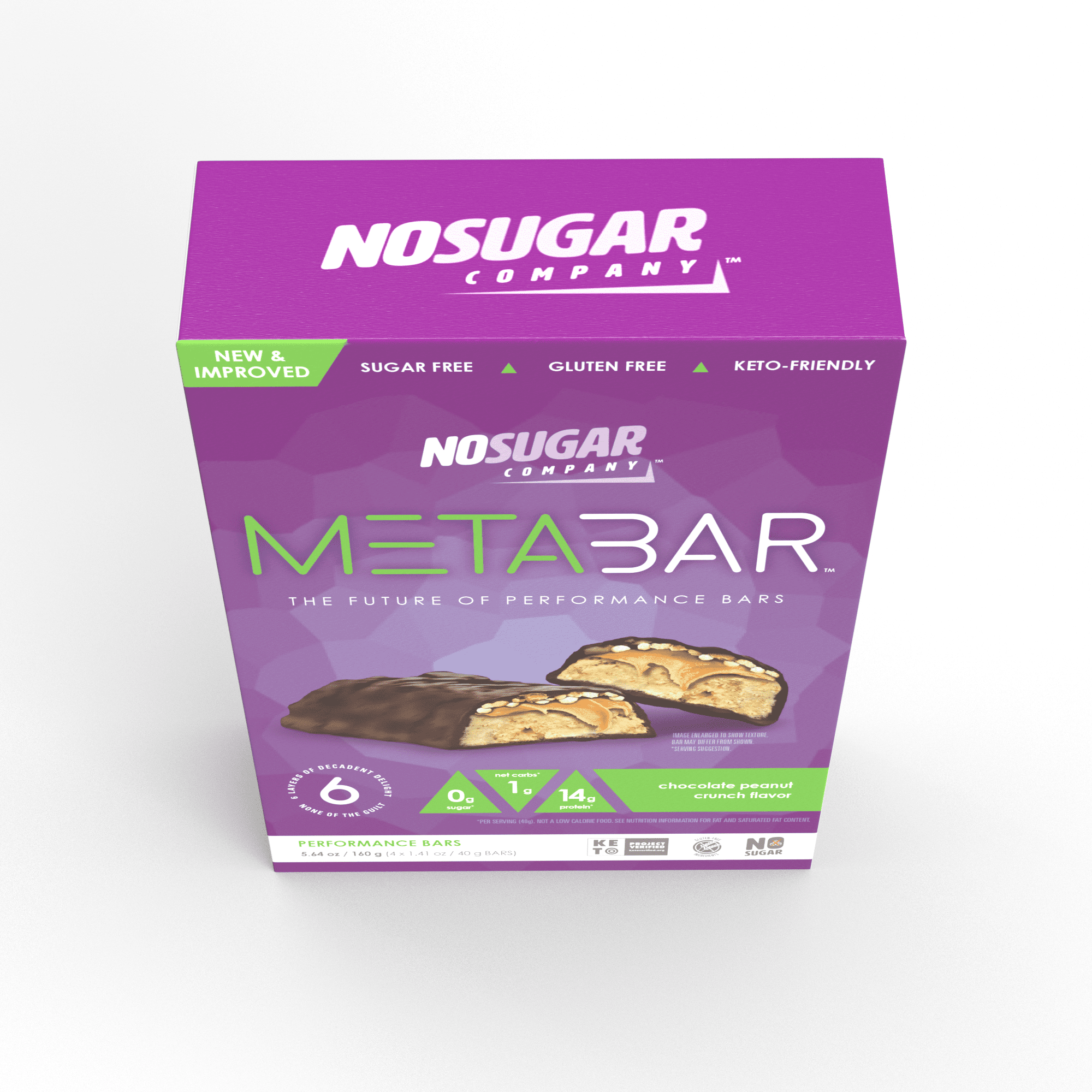 No Sugar Company Metabar Chocolate Peanut Butter Protein Bars, 4 Count