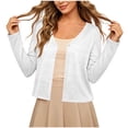 thumbnail image 4 of Women's Solid Color Crew Neck Button Front Cardigan, Long Sleeve Lightweight Knit Casual Layering Sun Cover Up Top White S(S), 4 of 5