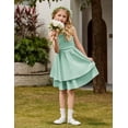 thumbnail image 4 of Oudiya Girls Summer Green Dresses Spaghetti Strap Flowy Tiered Ruched Smocked Back Casual Beach Midi Easter Sundress,6-14Y, 4 of 6