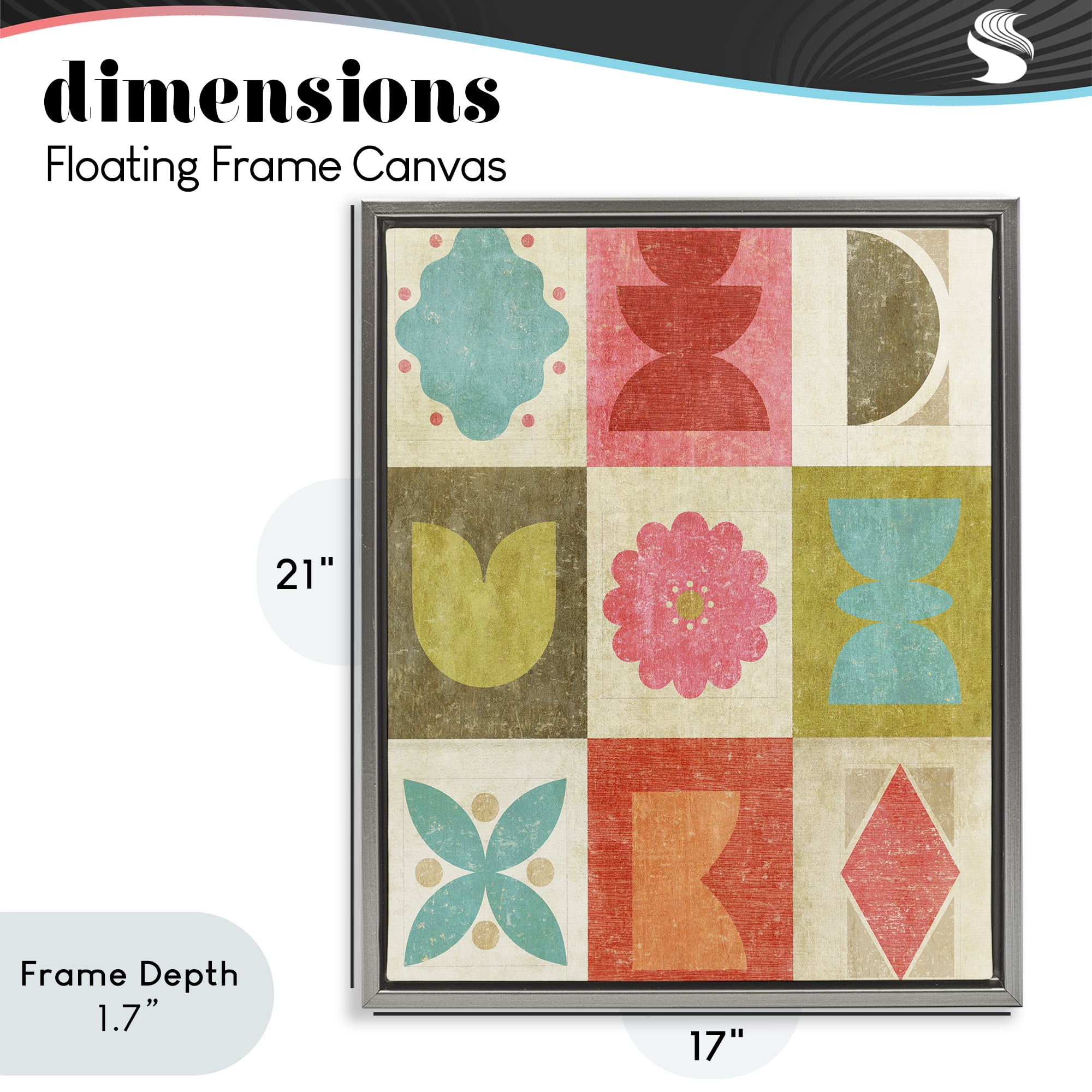 Stupell Industries Happy Dance Geometrics Gray Framed Floater Canvas Wall Art, design by Suzanne Nicoll