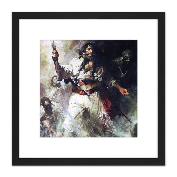 Schoonover Black Beard Smoke Flames Painting 8X8 Inch Square Wooden Framed Wall Art Print Picture with Mount
