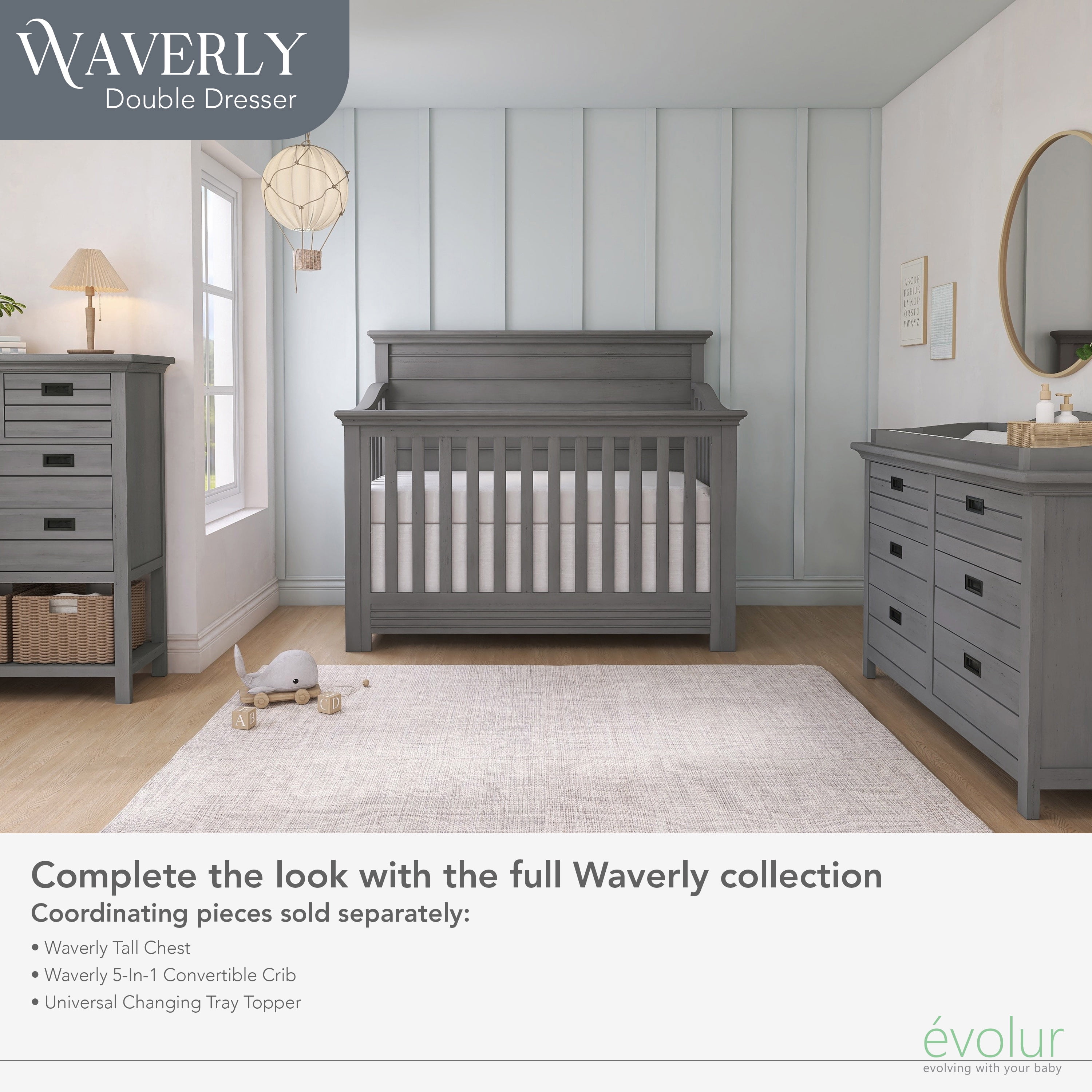 Evolur Waverly Double Dresser, Rustic Grey