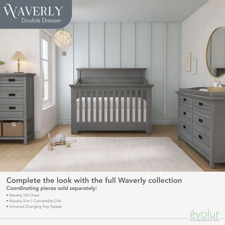 evolur belmar dresser rustic grey Amazon.com : Evolur Belmar Curve 5-in-1 Convertible Crib in Rustic Grey, Greenguard Gold Certified, Features 3 Mattress Height Settings, Crafted from Hardwood, Wooden Nursery Furniture : Baby