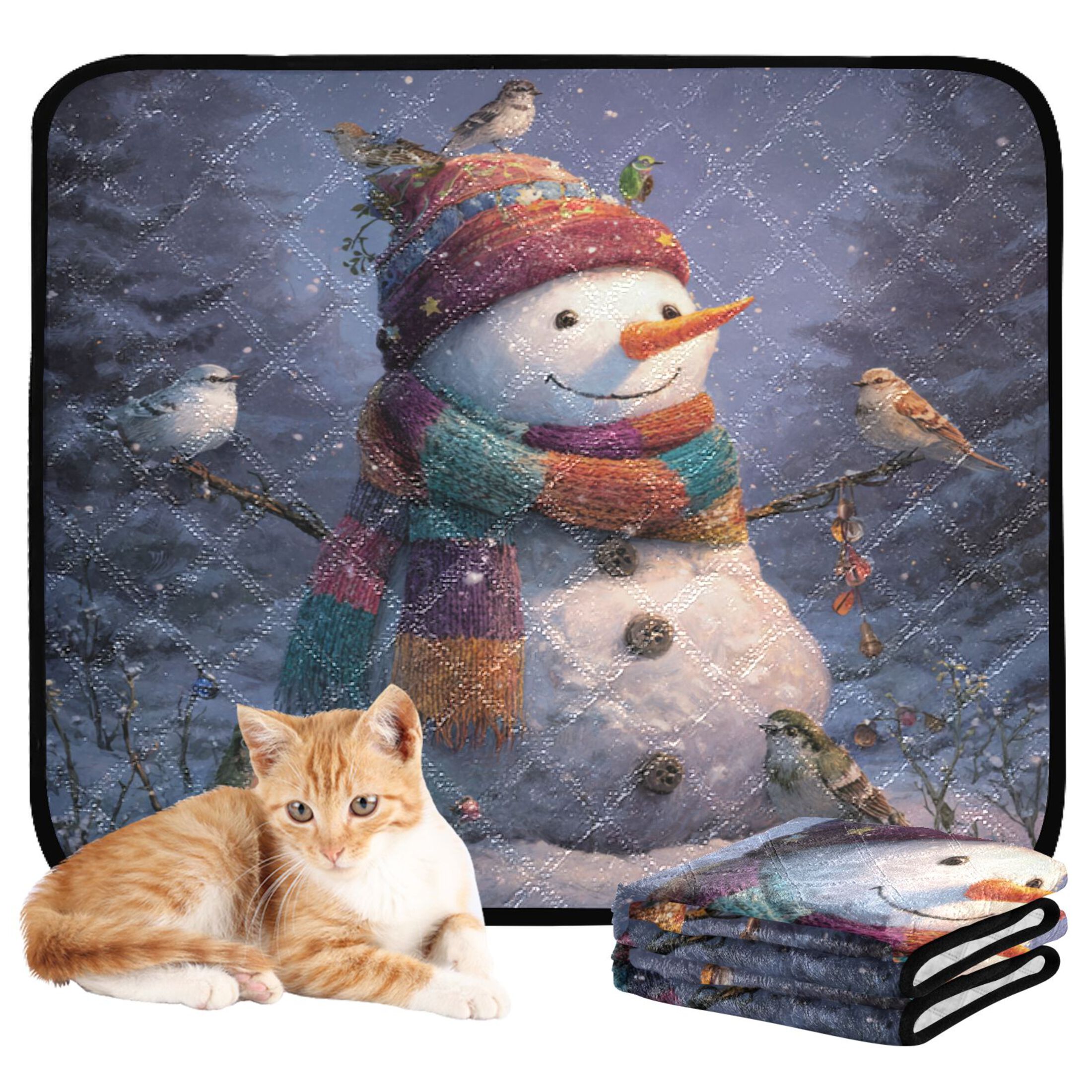 Qxltty Snowman with Birds Cat litter Pads Pet Set of 2 Diaper Mats Center Anti-leakage Layer Absorbent Soft and Comfortable