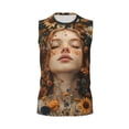 thumbnail image 6 of Lsque Whimsical Flower Crown Maiden Print Men's Cotton Blend Sleeveless Muscle Shirts (S-3XL)- Moisture Wicking, Odor Protection, UPF 30+,XX-Large, 6 of 8