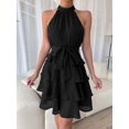 thumbnail image 5 of Women'S Tie Sleeveless Ruffle Hem Dress Patchwork Design Summer Chic Beach Party Gown Black XL, 5 of 7