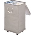thumbnail image 1 of Grand Panier à Linge Roulant en Polyester avec Roues, Couvercle Amovible et Poignées de Transport en Corde - Paniers Pliables avec Roues pour Rangement Compact - Panier à Compartiment Unique Haut - Taupe, 1 of 6