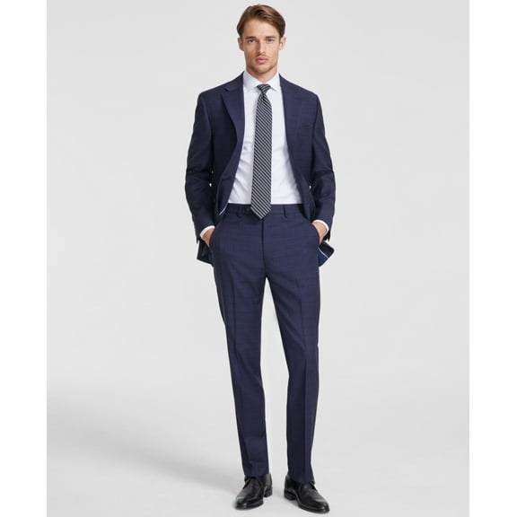 Calvin Klein Mens Slim fit Dress Pants 40 / 32 Navy Blue Plaid Stretch Wool
