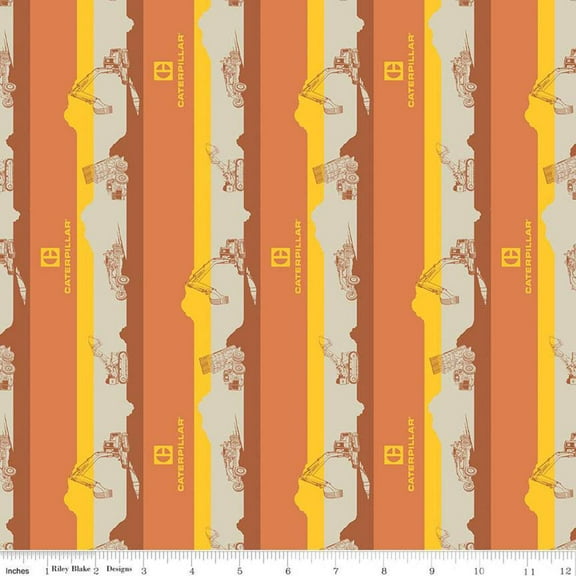 Vintage Caterpillar® Stripe Orange Cotton Fabric
