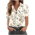 thumbnail image 4 of Blusas para las mujeres Moda casual impresa manga corta botón de bolsillo camiseta superior, suave de poliéster de verano, 4 of 7