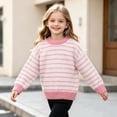 thumbnail image 5 of Spazoro Girls Striped Pullover Sweater Ribbed Cuffs, Long Sleeve Round Neck Loose Warm Casual Knit Jumper for Daily Wear Pink Size 3-4T, 5 of 8