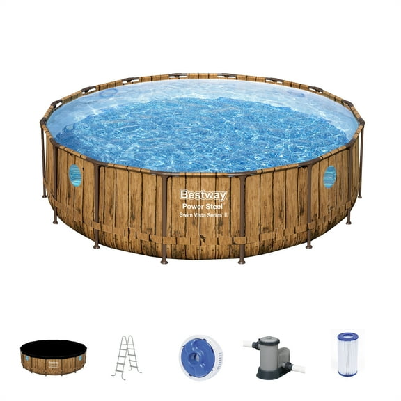 Bestway 16ft x 4ft Power Steel Swim Vista Above Ground Pool Set & Pump