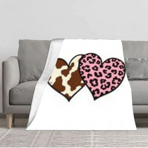 Cozy Flannel Blanket with Cow Print & Pink Design - Soft Warm Perfect for Sofa Travel Bed or Chair