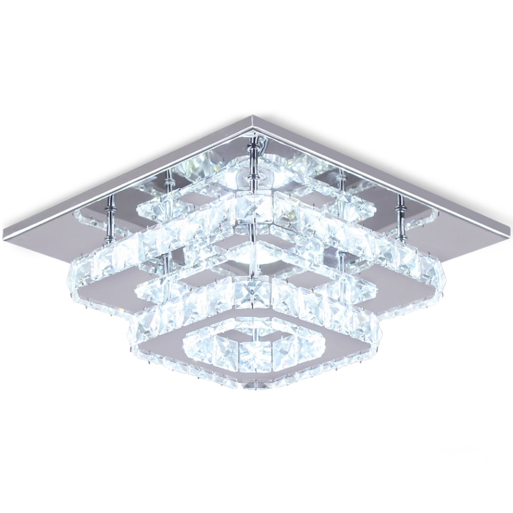 Modern Crystal Chandelier Ceiling Lamp Stainless Steel K9 Flush Mount Lights Fixture Square For Dining Room Living Bedroom Cool White Com Modern Crystal Chandelier Ceiling, Square Modern Crystal Chandelier For Living Room Dining