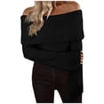 thumbnail image 2 of Pullover Sweaters for Women 2025 Long Sleeve Off Shoulder Slim Fit Plain Knitted Sweater Tops Fall Winter Outfits, 2 of 6