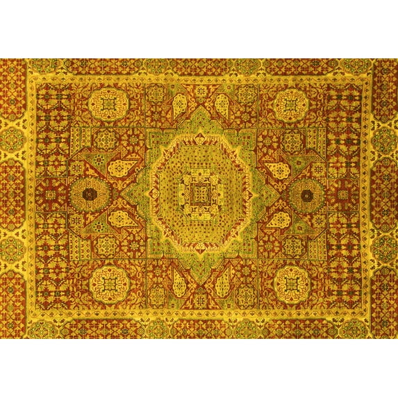 Ahgly Company Indoor Rectangle Abstract Yellow Modern Area Rugs, 2' x 3'