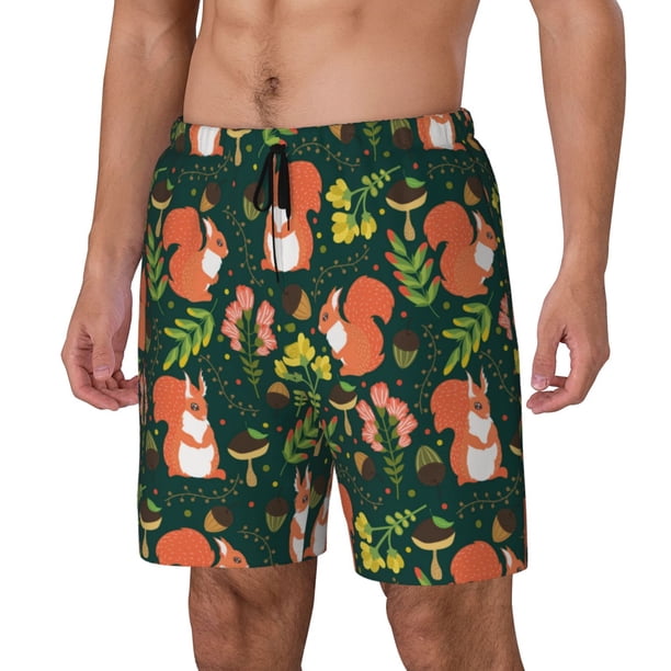 Balery Forest Squirrel Bañador para hombre, shorts de playa de secado rápido con entrepierna y forro de compresión-Small