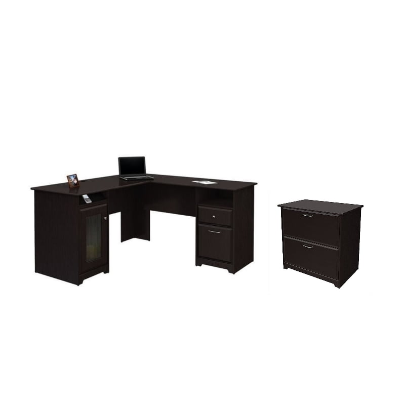 2 Piece Office Set With Filing Cabinet And Desk In Espresso Oak