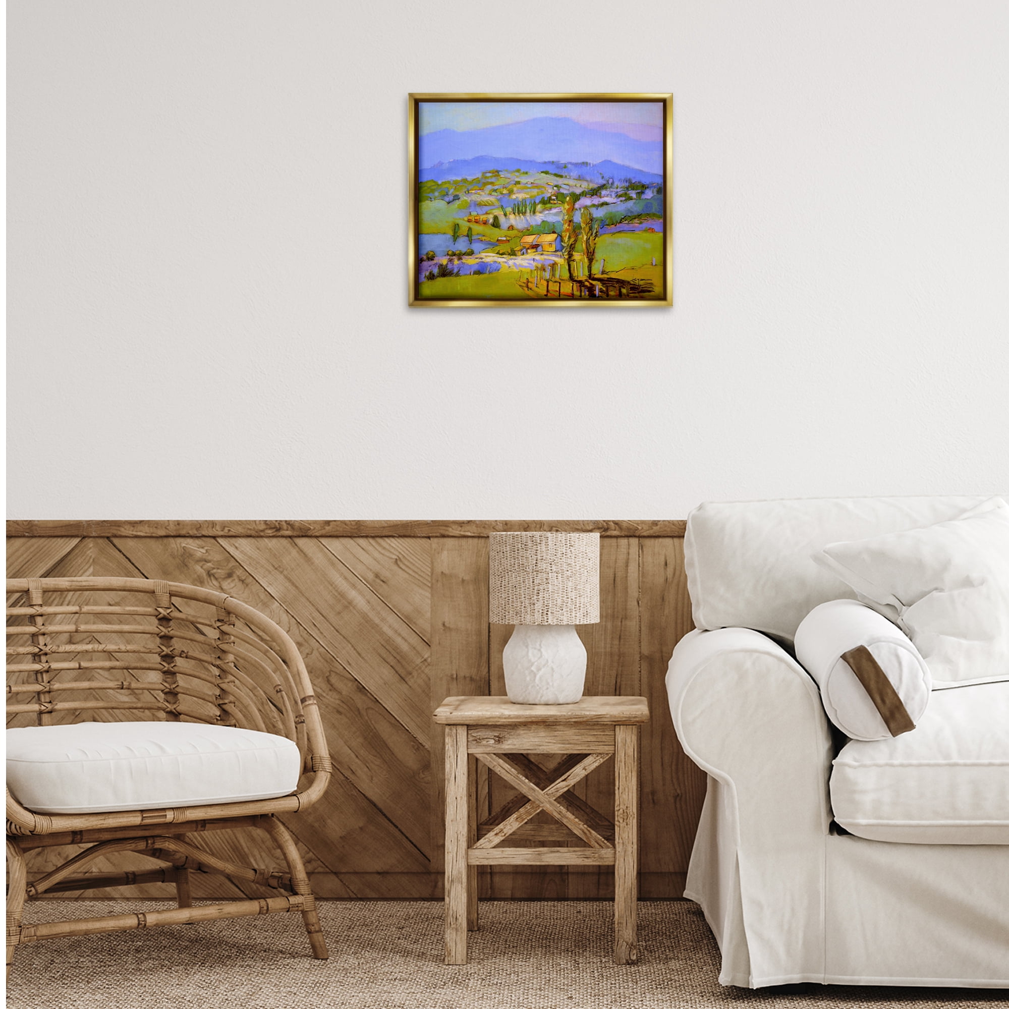 Stupell Industries Classic Countryside Mountains Landscape & Nature Painting Gold Floater Framed Canvas Art Print Wall Art, 21 x 17