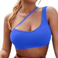 thumbnail image 3 of Blmnix Women Bras Yoga Sports Bra High Support Cotton Bras Bralette One Shoulder Blue Comfortable Bras for Women, 3 of 4