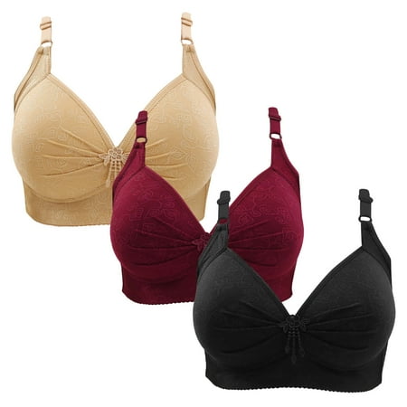 Gnurob Wireless Bralette for Women Push Up Bra Plus Size Floral Lace Bralettes No Underwire Brassiere 3 PC Soft Everyday Bras Adjustable Widen Band Underwear Clearance Saving A04-Beige Large