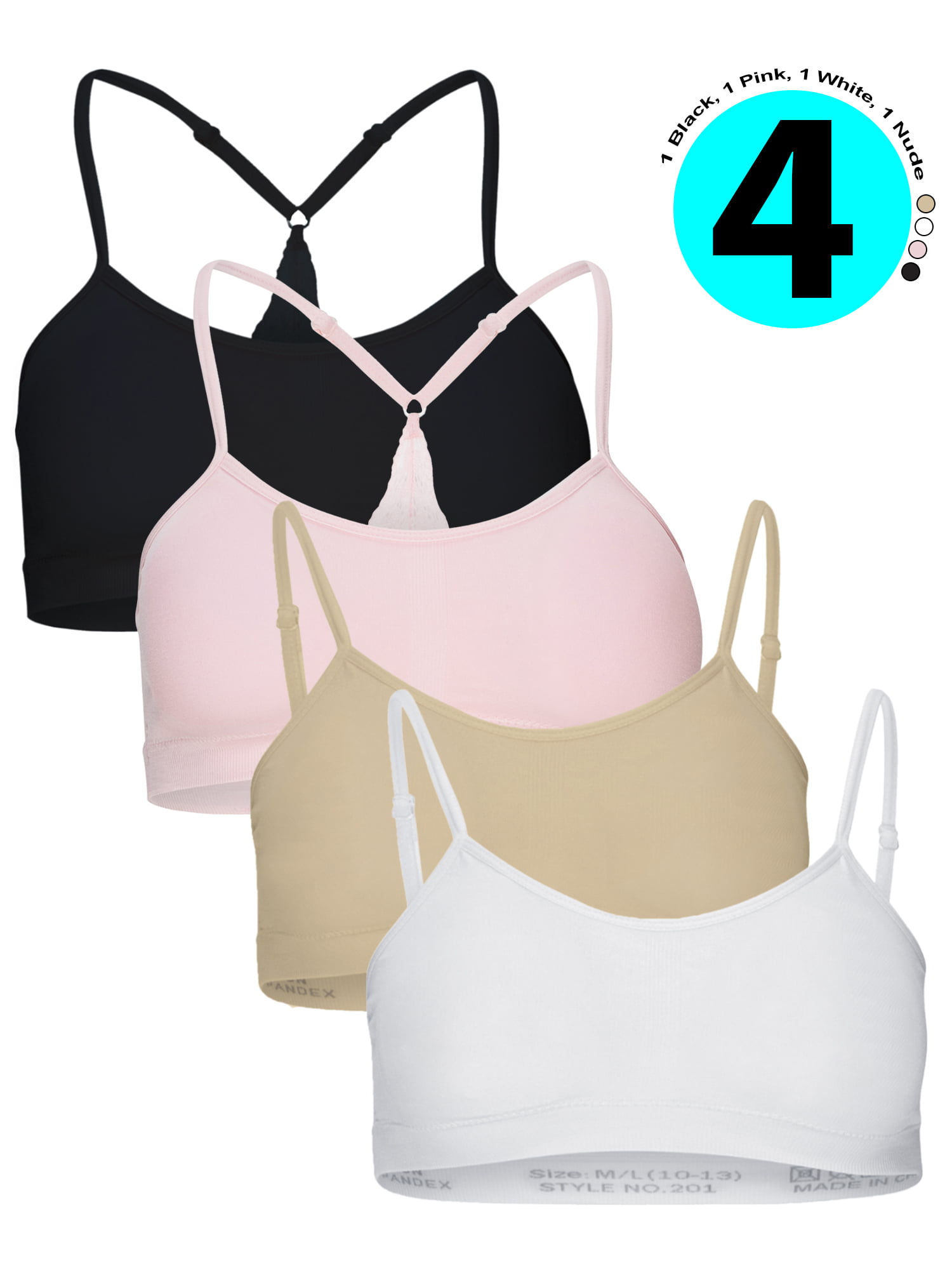  Girls Strapless Bandeau Bra - Girls Training Bras for Teens.  Sports Bra 8-14 Age. Wireless Seamless Bra. 4 Pack Skin Color : Clothing,  Shoes & Jewelry