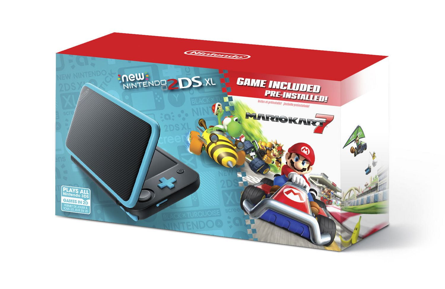 New Nintendo 2DS XL - Black + Turquoise w/ Mario Kart 7 Pre