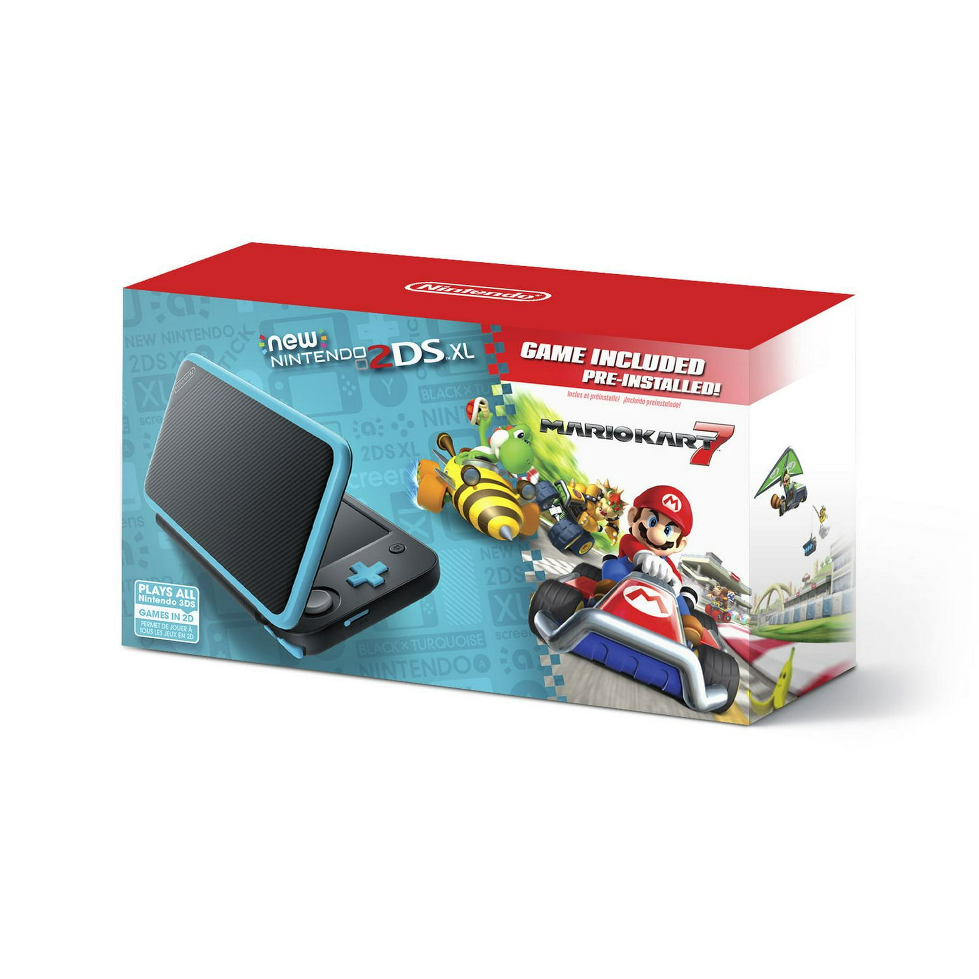 New Nintendo 2DS XL - Black + Turquoise w/ Mario Kart 7 Pre