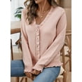 thumbnail image 2 of Women'S Autumn and Winter Knitted Cardigan Jacket Fashionable and Elegant Ruffle Button Sweater Tops Pink S, 2 of 7