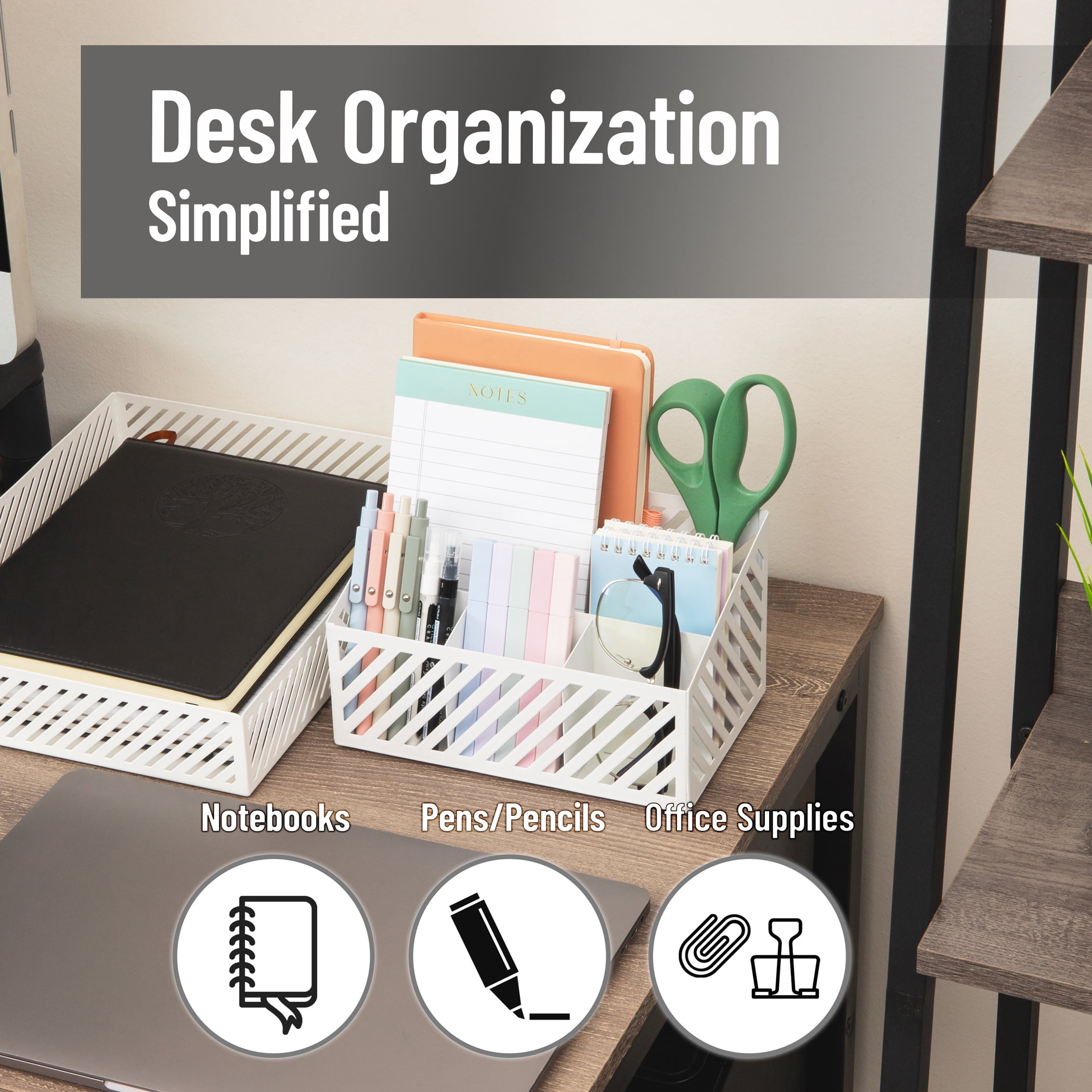 Mind Reader Desktop Organizer and Mail Sorter, Five Compartments, Office Supplies and Accessories, Metal, White
