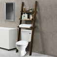 thumbnail image 3 of MyGift Wood Over-The-Toilet Leaning Bathroom Ladder Shelf, Dark Brown 3-Tier, 3 of 7