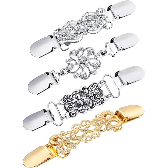 4 Pieces Vintage Sweater Shawl Clips Retro Cardigan Collar Dress Shirt Brooch Clips for Women Wearing, 4 Styles(Stylish Style)