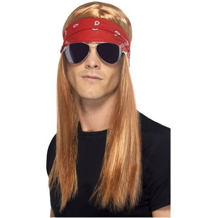 Mens 90s Rocker Rock Star Wig Bandana Sunglasses Kit