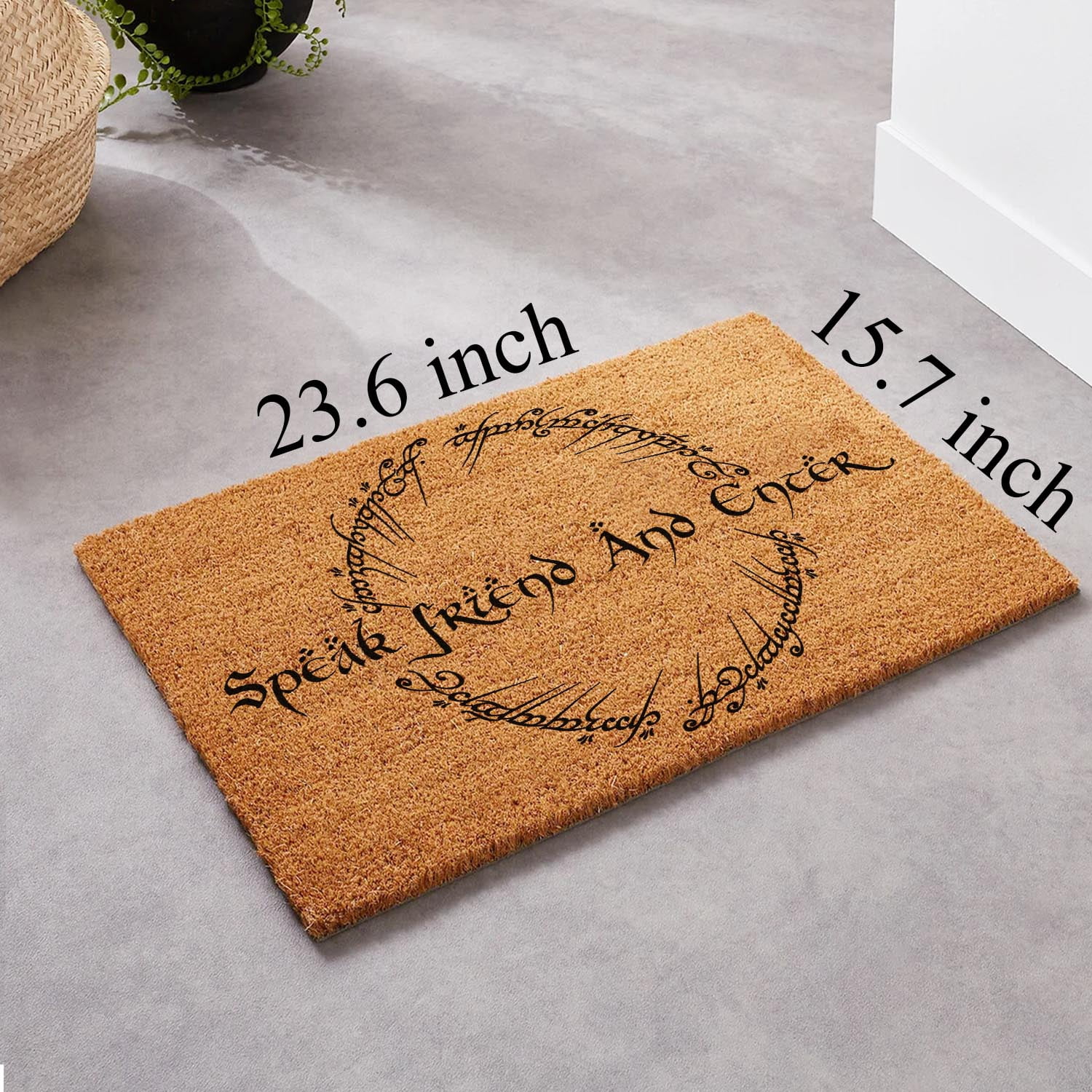 Funny Lord of The Rings Speak Friend and Enter Welcome Porch Decor Doormat for The Entrance Way Personalized Rugs with Heavy-Duty Backing Non Slip Outdoor Coir Doormat 23.6 x 15.7 inch