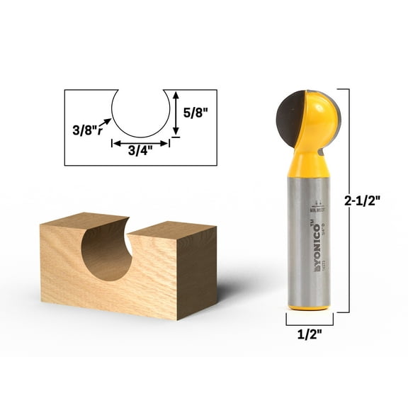3/4" Diameter Ball End Grooving Router Bit - 1/2" Shank - Yonico 14073