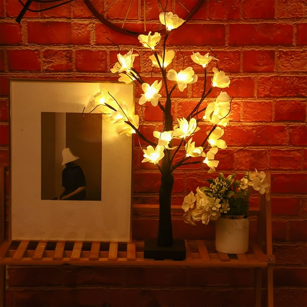 Luces LED para árbol de Navidad con 24 LED blanco cálido | Decoración navideña de interior a pilas para mesa, Halloween y Pascua | Ramas flexibles y flexibles, plástico marrón, 59 cm