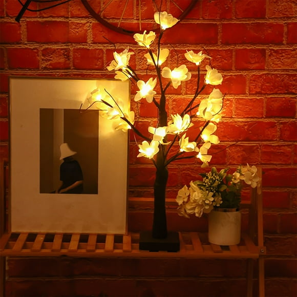 Árbol de Kapok con luz LED | Árbol de Navidad a pilas de 24 luces blancas cálidas | Decoración navideña para interiores, ideal para mesa y suelo | Decoración de Halloween y Pascua